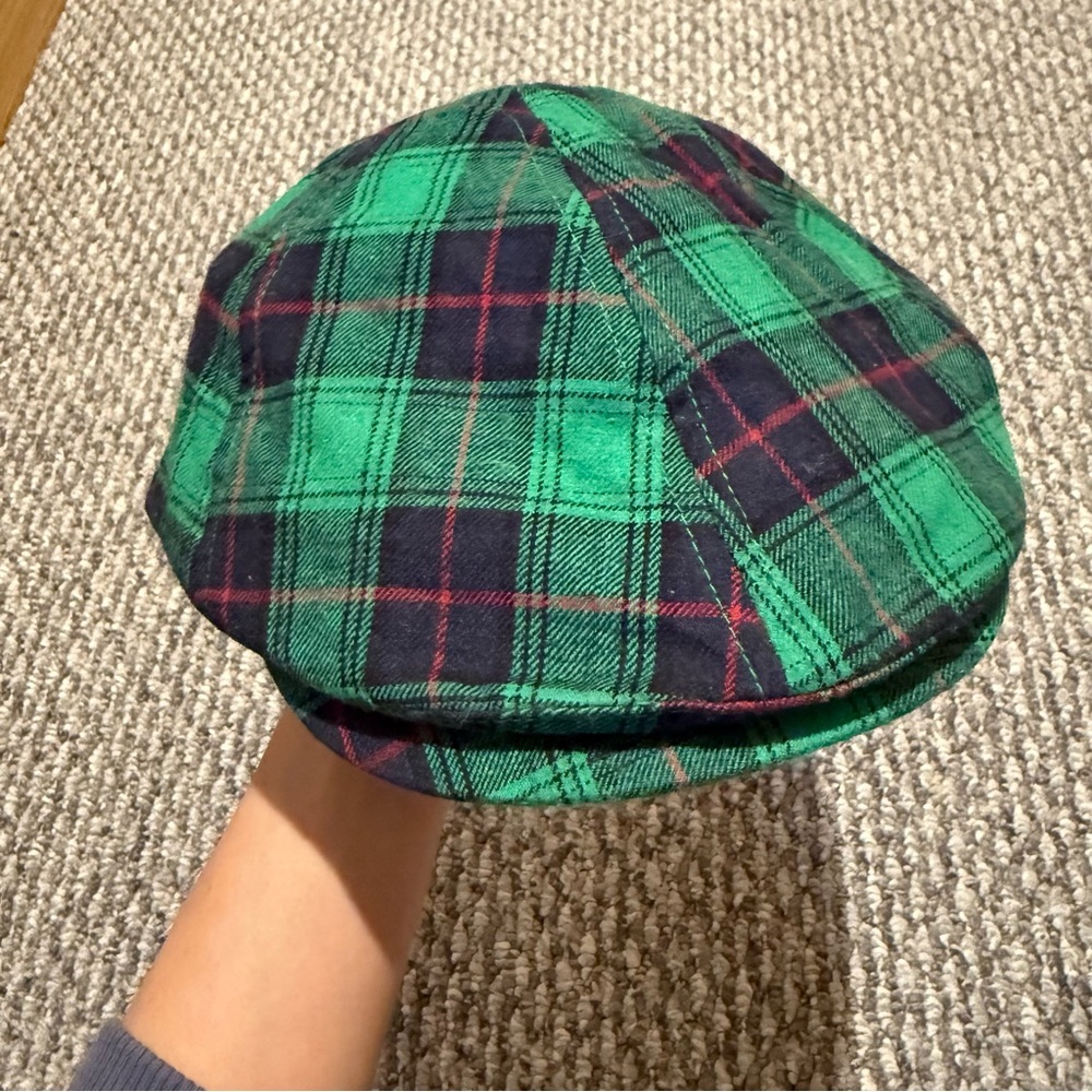 GAP Green, Navy & Red Plaid Newsboy Cap